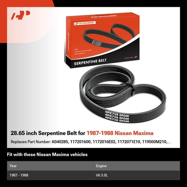 28.65 inch Serpentine Belt for 1987-1988 Nissan Maxima