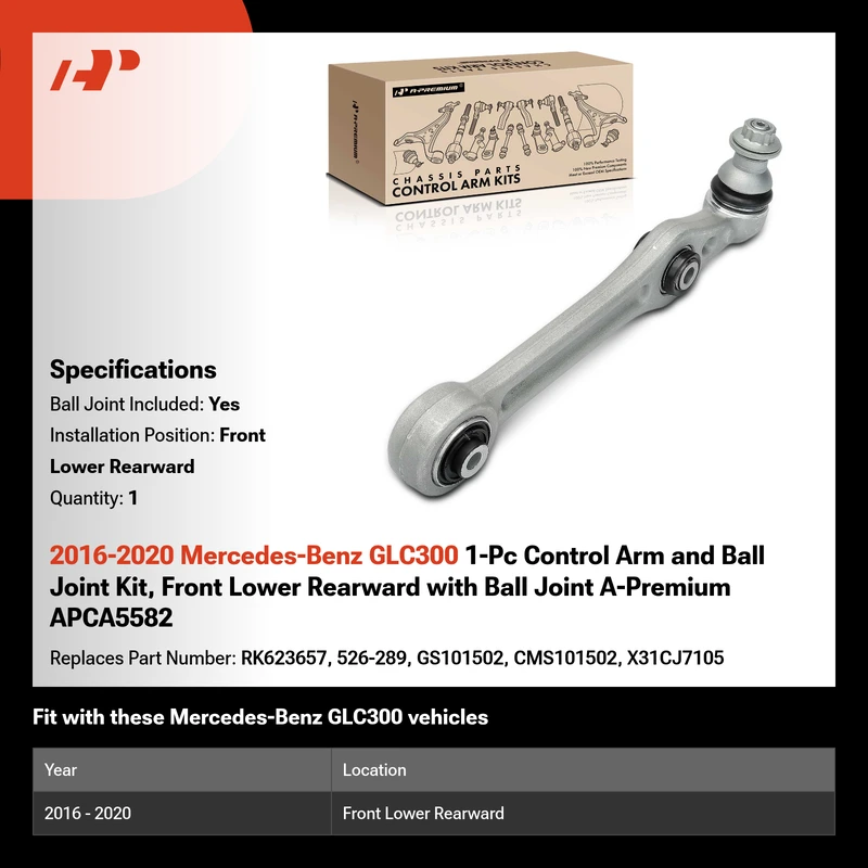 2016-2020 Mercedes-Benz GLC300 1-Pc Control Arm and Ball Joint Kit, Front Lower Rearward with Ball Joint A-Premium APCA5582