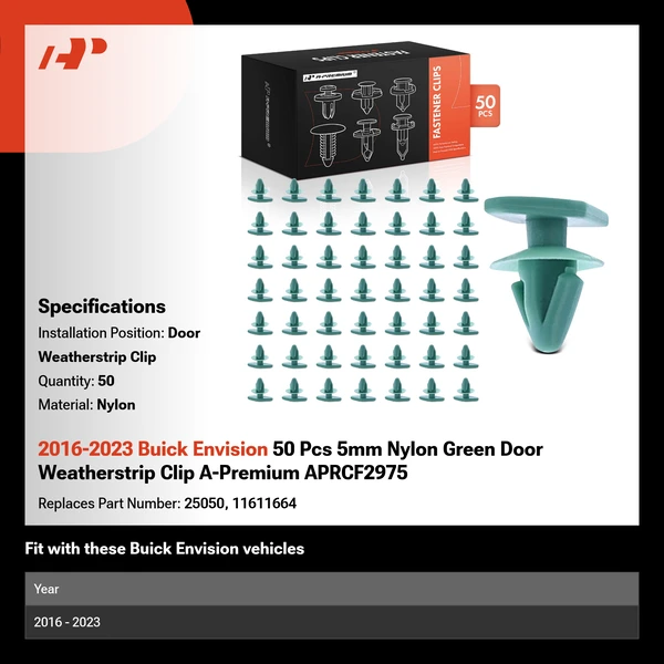 2016-2023 Buick Envision 50 Pcs 5mm Nylon Green Door Weatherstrip Clip A-Premium APRCF2975