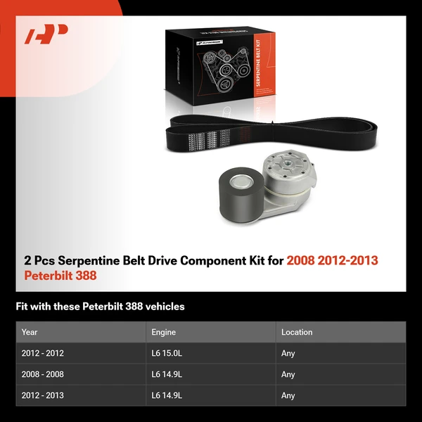 2 Pcs Serpentine Belt Drive Component Kit for 2008 2012-2013 Peterbilt 388