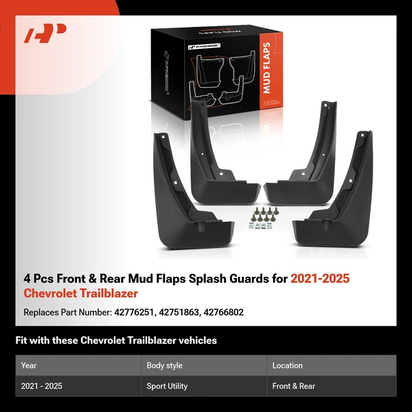 4 Pcs Front & Rear Mud Flaps Splash Guards for 2021-2025 Chevrolet Trailblazer