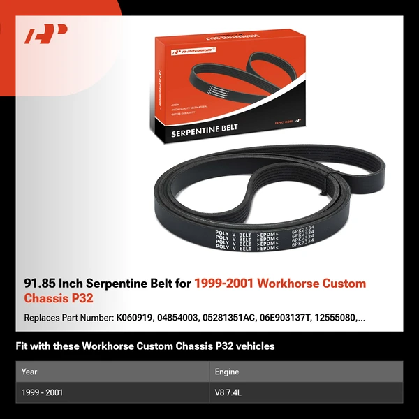 91.85 Inch Serpentine Belt for 1999-2001 Workhorse Custom Chassis P32