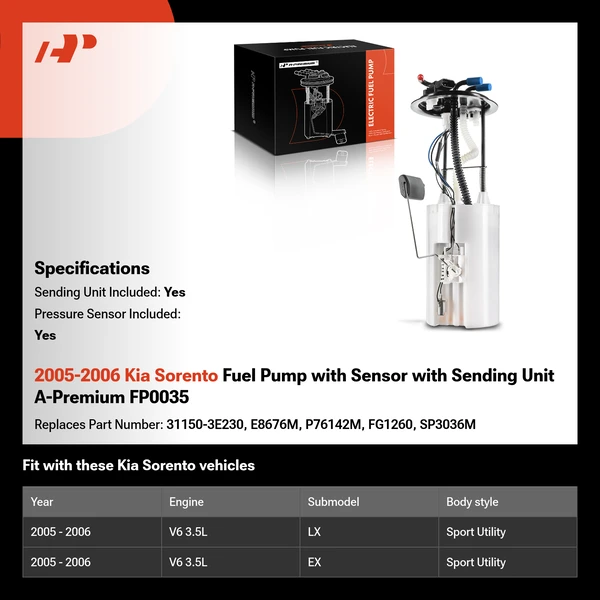 2005-2006 Kia Sorento Fuel Pump with Sensor with Sending Unit A-Premium FP0035