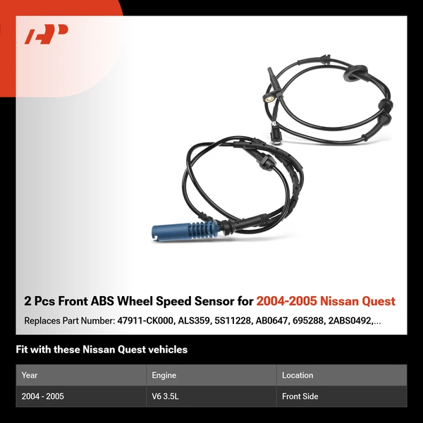 2 Pcs Front ABS Wheel Speed Sensor for 2004-2005 Nissan Quest