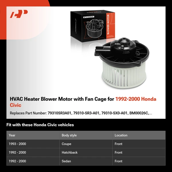 HVAC Heater Blower Motor with Fan Cage for 1992-2000 Honda Civic