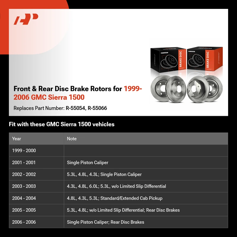 Front & Rear Disc Brake Rotors for 1999-2006 GMC Sierra 1500