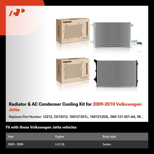 Radiator & AC Condenser Cooling Kit for 2009-2010 Volkswagen Jetta
