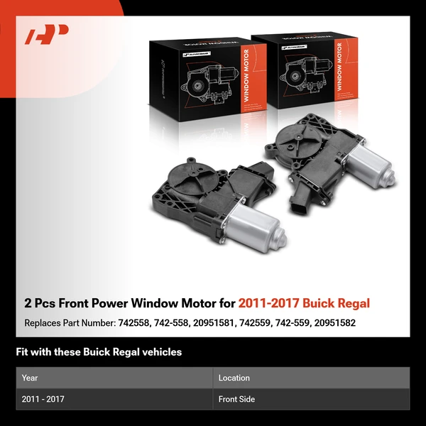 2 Pcs Front Power Window Motor for 2011-2017 Buick Regal