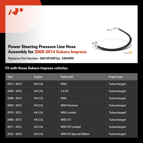 Power Steering Pressure Line Hose Assembly for 2008-2014 Subaru Impreza
