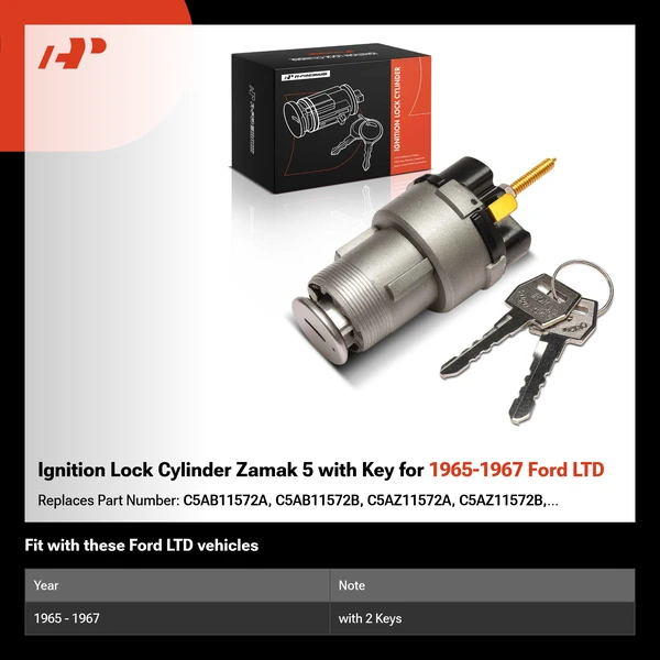 Ignition Lock Cylinder Zamak 5 with Key for 1965-1967 Ford LTD