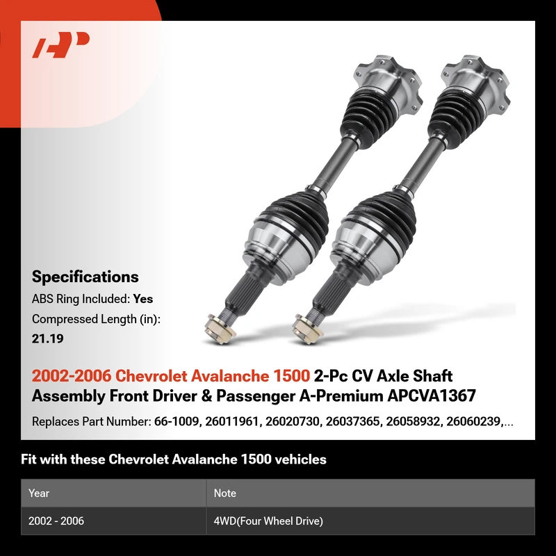 2002-2006 Chevrolet Avalanche 1500 2-Pc CV Axle Shaft Assembly Front Driver & Passenger A-Premium APCVA1367