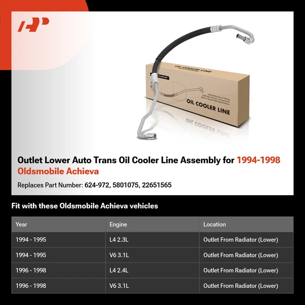 Outlet Lower Auto Trans Oil Cooler Line Assembly for 1994-1998 Oldsmobile Achieva