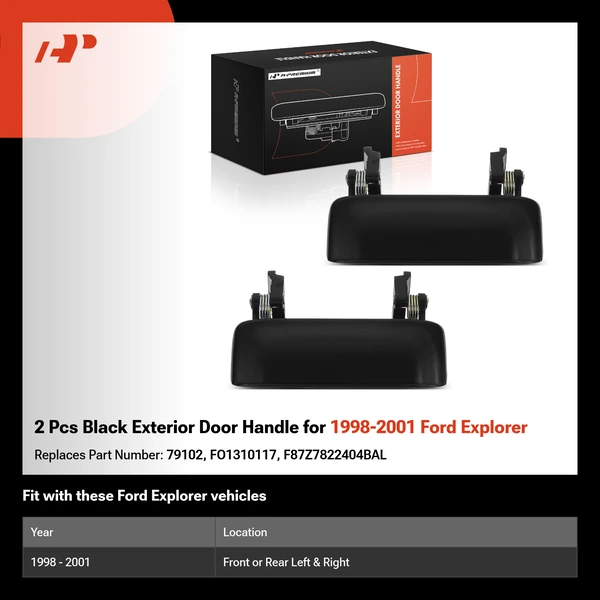 2 Pcs Black Exterior Door Handle for 1998-2001 Ford Explorer