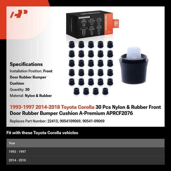 1993-1997 2014-2018 Toyota Corolla 30 Pcs Nylon & Rubber Front Door Rubber Bumper Cushion A-Premium APRCF2076