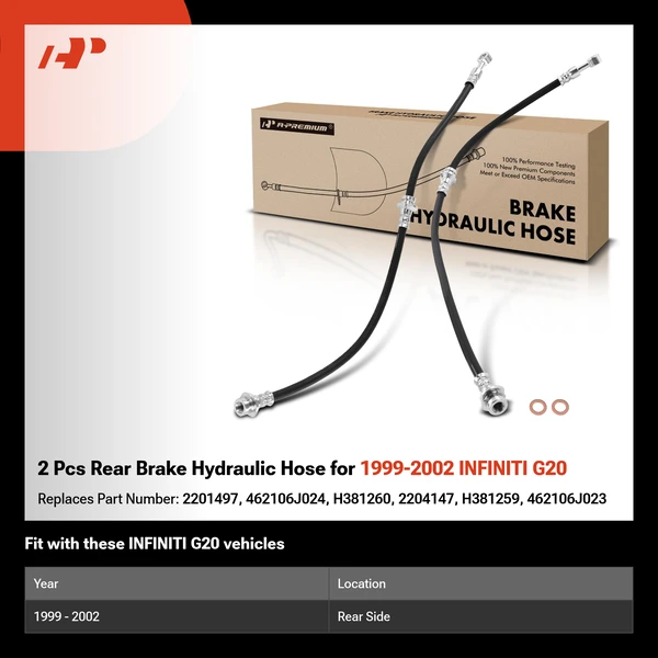2 Pcs Rear Brake Hydraulic Hose for 1999-2002 INFINITI G20
