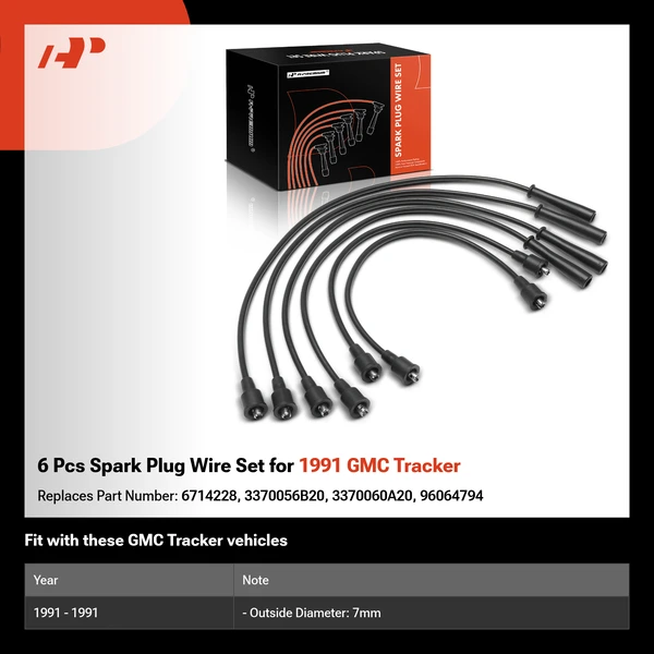 6 Pcs Spark Plug Wire Set for 1991 GMC Tracker