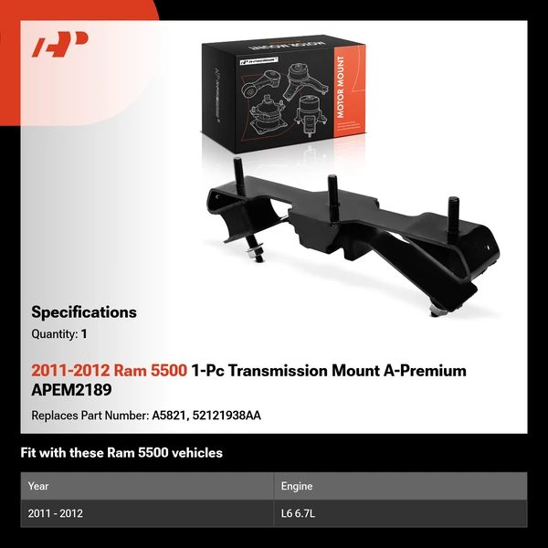 2011-2012 Ram 5500 1-Pc Transmission Mount A-Premium APEM2189