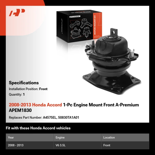 2008-2013 Honda Accord 1-Pc Engine Mount Front A-Premium APEM1830