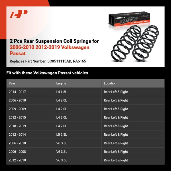 2 Pcs Rear Suspension Coil Springs for 2006-2010 2012-2019 Volkswagen Passat