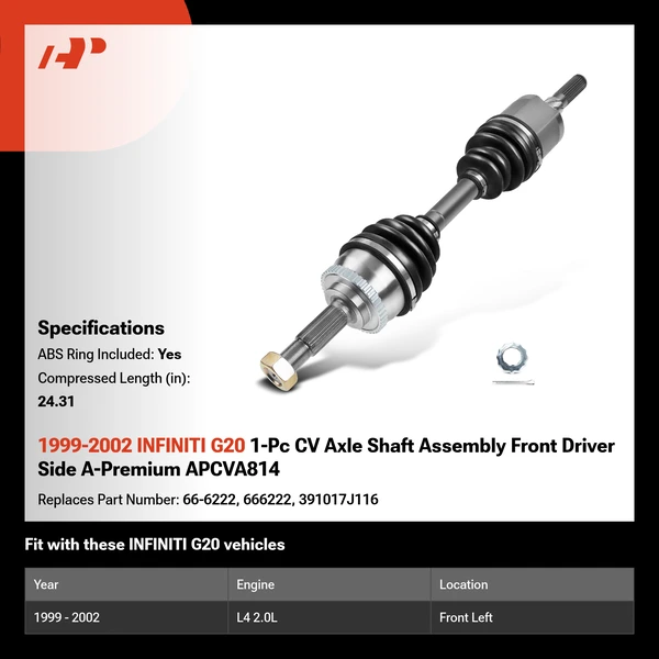 1999-2002 INFINITI G20 1-Pc CV Axle Shaft Assembly Front Driver Side A-Premium APCVA814