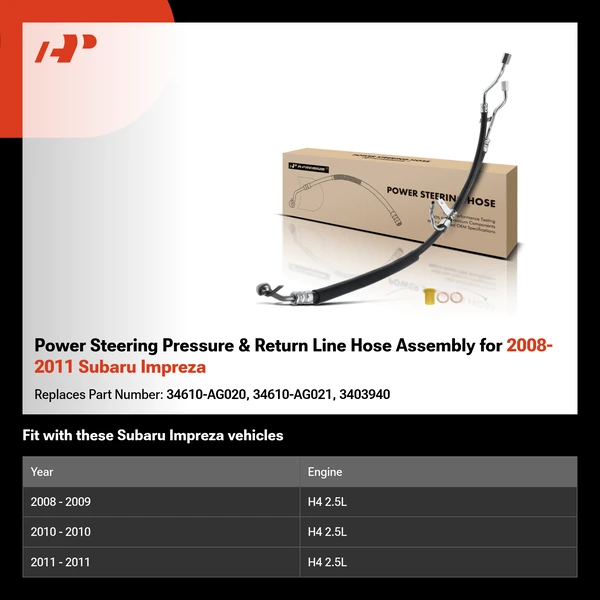 Power Steering Pressure & Return Line Hose Assembly for 2008-2011 Subaru Impreza