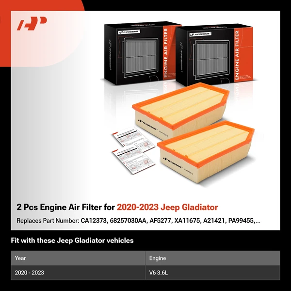 2 Pcs Engine Air Filter for 2020-2023 Jeep Gladiator