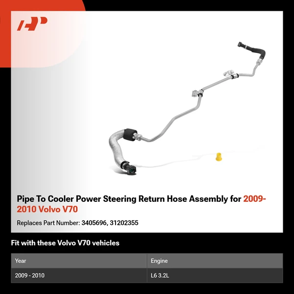 Pipe To Cooler Power Steering Return Hose Assembly for 2009-2010 Volvo V70