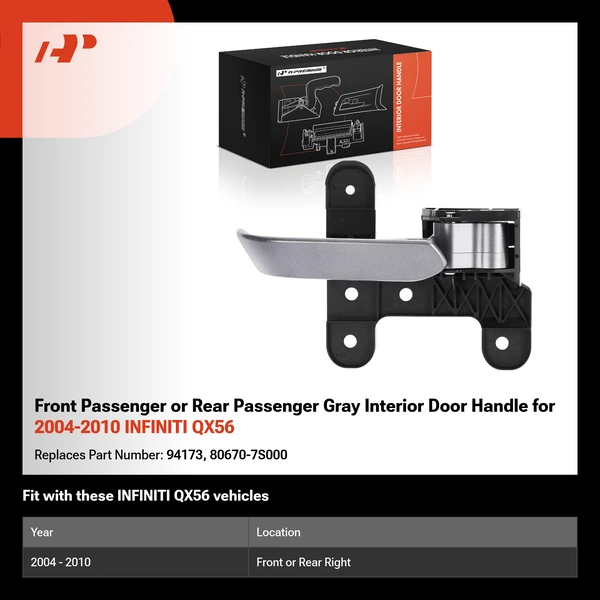 Front Passenger or Rear Passenger Gray Interior Door Handle for 2004-2010 INFINITI QX56