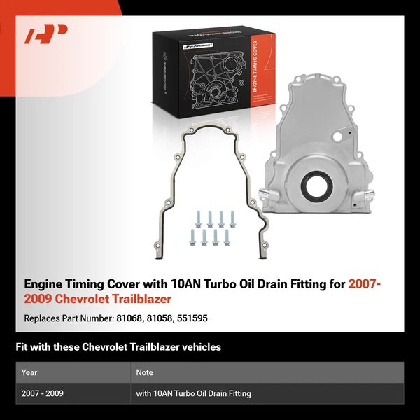 Engine Timing Cover with 10AN Turbo Oil Drain Fitting for 2007-2009 Chevrolet Trailblazer