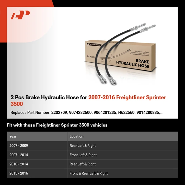 2 Pcs Brake Hydraulic Hose for 2007-2016 Freightliner Sprinter 3500
