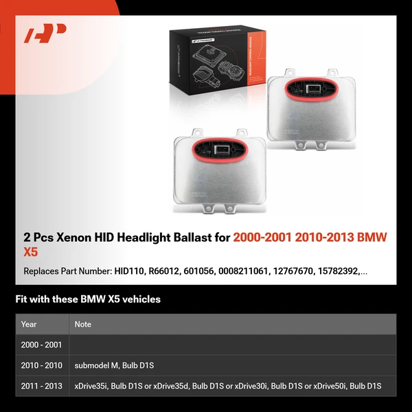 2 Pcs Xenon HID Headlight Ballast for 2000-2001 2010-2013 BMW X5