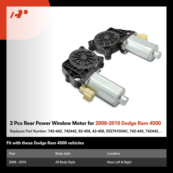 2 Pcs Rear Power Window Motor for 2008-2010 Dodge Ram 4500