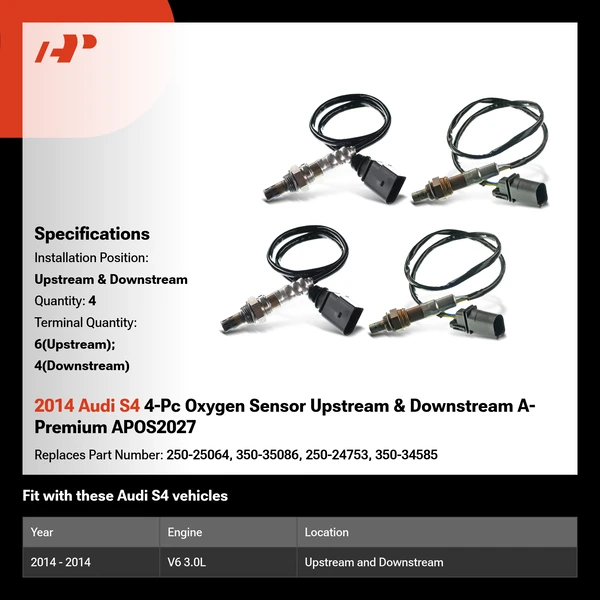 2014 Audi S4 4-Pc Oxygen Sensor Upstream & Downstream A-Premium APOS2027