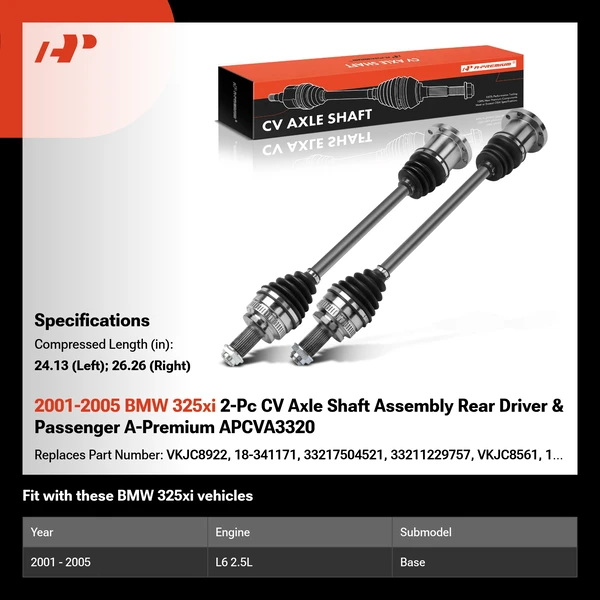 2001-2005 BMW 325xi 2-Pc CV Axle Shaft Assembly Rear Driver & Passenger A-Premium APCVA3320