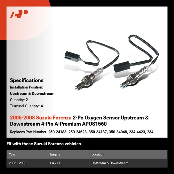 2006-2008 Suzuki Forenza 2-Pc Oxygen Sensor Upstream & Downstream 4-Pin A-Premium APOS1560