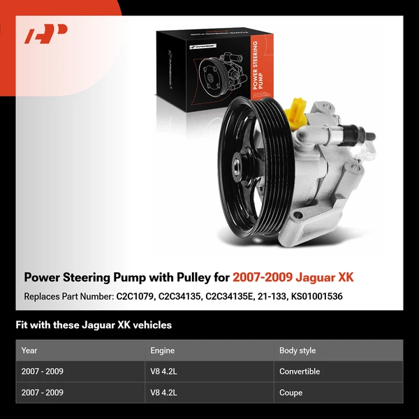 Power Steering Pump with Pulley for 2007-2009 Jaguar XK
