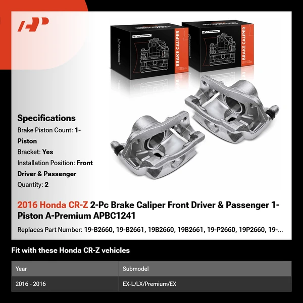 2016 Honda CR-Z 2-Pc Brake Caliper Front Driver & Passenger 1-Piston A-Premium APBC1241