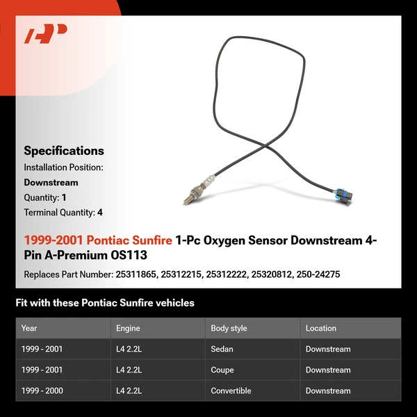 1999-2001 Pontiac Sunfire 1-Pc Oxygen Sensor Downstream 4-Pin A-Premium OS113