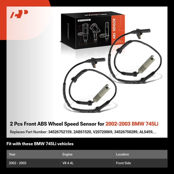 2 Pcs Front ABS Wheel Speed Sensor for 2002-2003 BMW 745Li