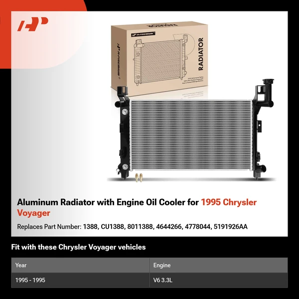 Aluminum Radiator with Engine Oil Cooler for 1995 Chrysler Voyager