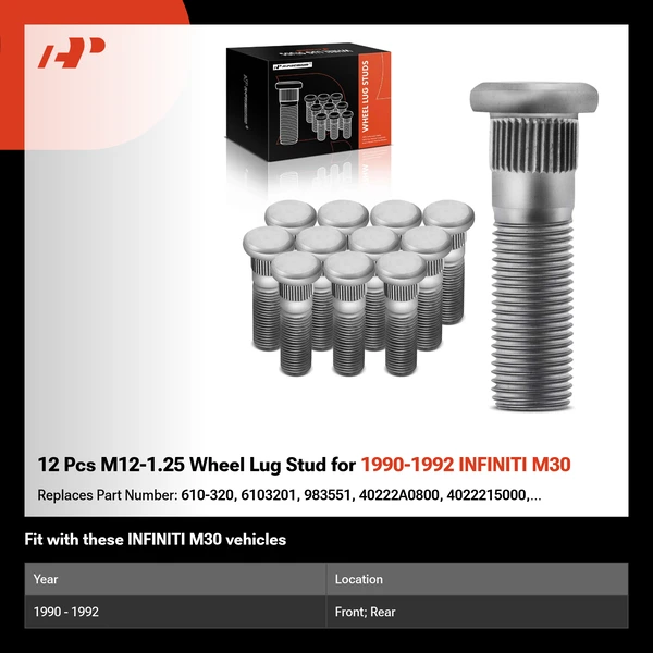12 Pcs M12-1.25 Wheel Lug Stud for 1990-1992 INFINITI M30