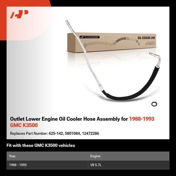 Outlet Lower Engine Oil Cooler Hose Assembly for 1988-1993 GMC K3500