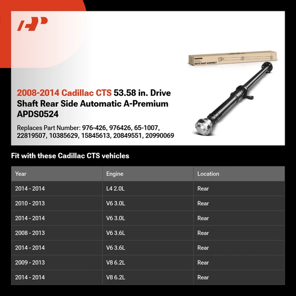 2008-2014 Cadillac CTS 53.58 in. Drive Shaft Rear Side Automatic A-Premium APDS0524
