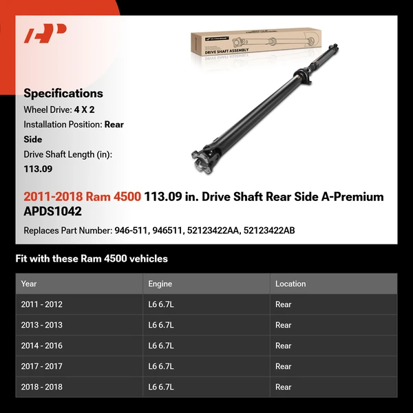 2011-2018 Ram 4500 113.09 in. Drive Shaft Rear Side A-Premium APDS1042