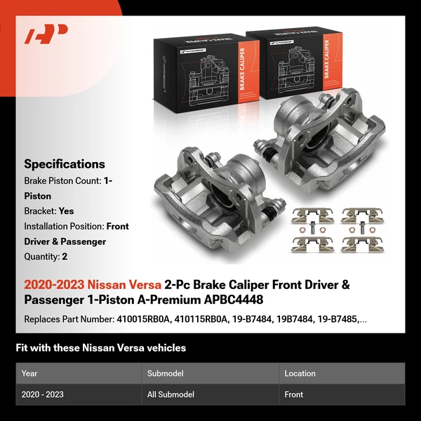 2020-2023 Nissan Versa 2-Pc Brake Caliper Front Driver & Passenger 1-Piston A-Premium APBC4448
