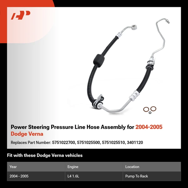 Power Steering Pressure Line Hose Assembly for 2004-2005 Dodge Verna