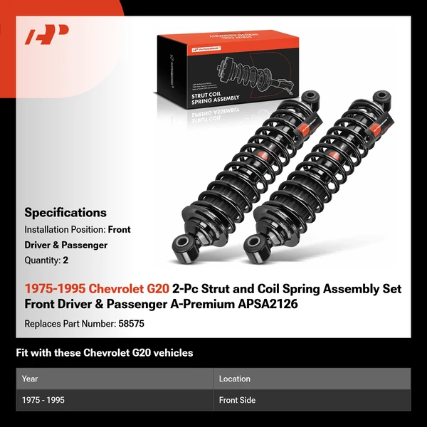 1975-1995 Chevrolet G20 2-Pc Strut and Coil Spring Assembly Set Front Driver & Passenger A-Premium APSA2126