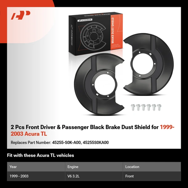 2 Pcs Front Driver & Passenger Black Brake Dust Shield for 1999-2003 Acura TL