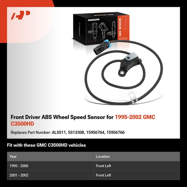 Front Driver ABS Wheel Speed Sensor for 1995-2002 GMC C3500HD