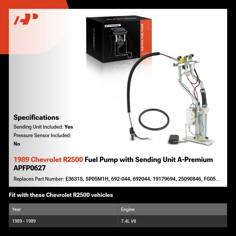 1989 Chevrolet R2500 Fuel Pump with Sending Unit A-Premium APFP0627